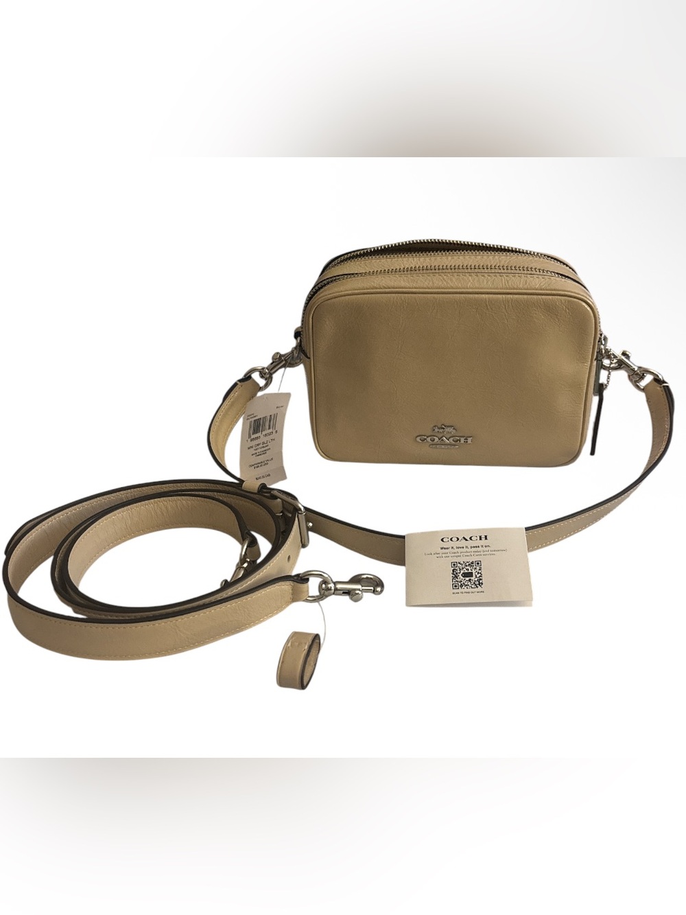 NWT Coach Mini Carey Crossbody Bag glazed leather/Silver/Ivory